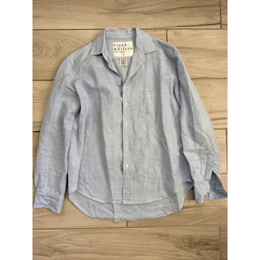 Frank & Eileen Blue Eileen Button Up Shirt 100% Linen Relaxed Fit S RG